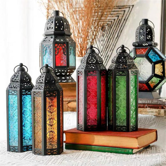 European Style Colored Glass Wind Lamp Candle Holders