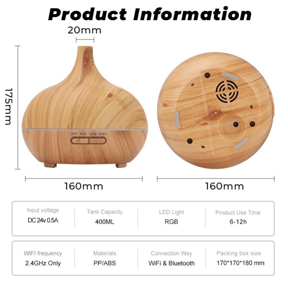 Tuya Smart Wifi Essential Oil Diffuser Wood Grain Wireless Air Humidifier  Voice Control Alexa Google