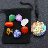 7 Chakra Healing Crystal - Orgonite Six-pointed Star Gemstone Pendant Set W/Gift Box