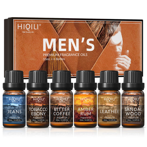 HIQILI Men's 100% Pure Perfume Oil for Aromatherapy, (6 PC Gift Set)