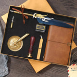 Fountain Pen, Wax Sealing Stamp, Notebook & Calligraphy Feather Pen Gift Box (Empty Ink Bottle)