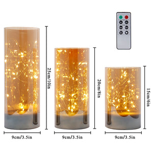 3 pc Glass LED Battery Operated Fairy Light Lamp (8-Key Remote Control)